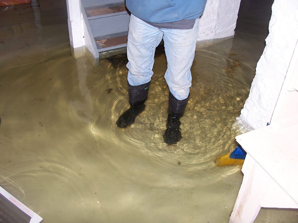 water flooded building